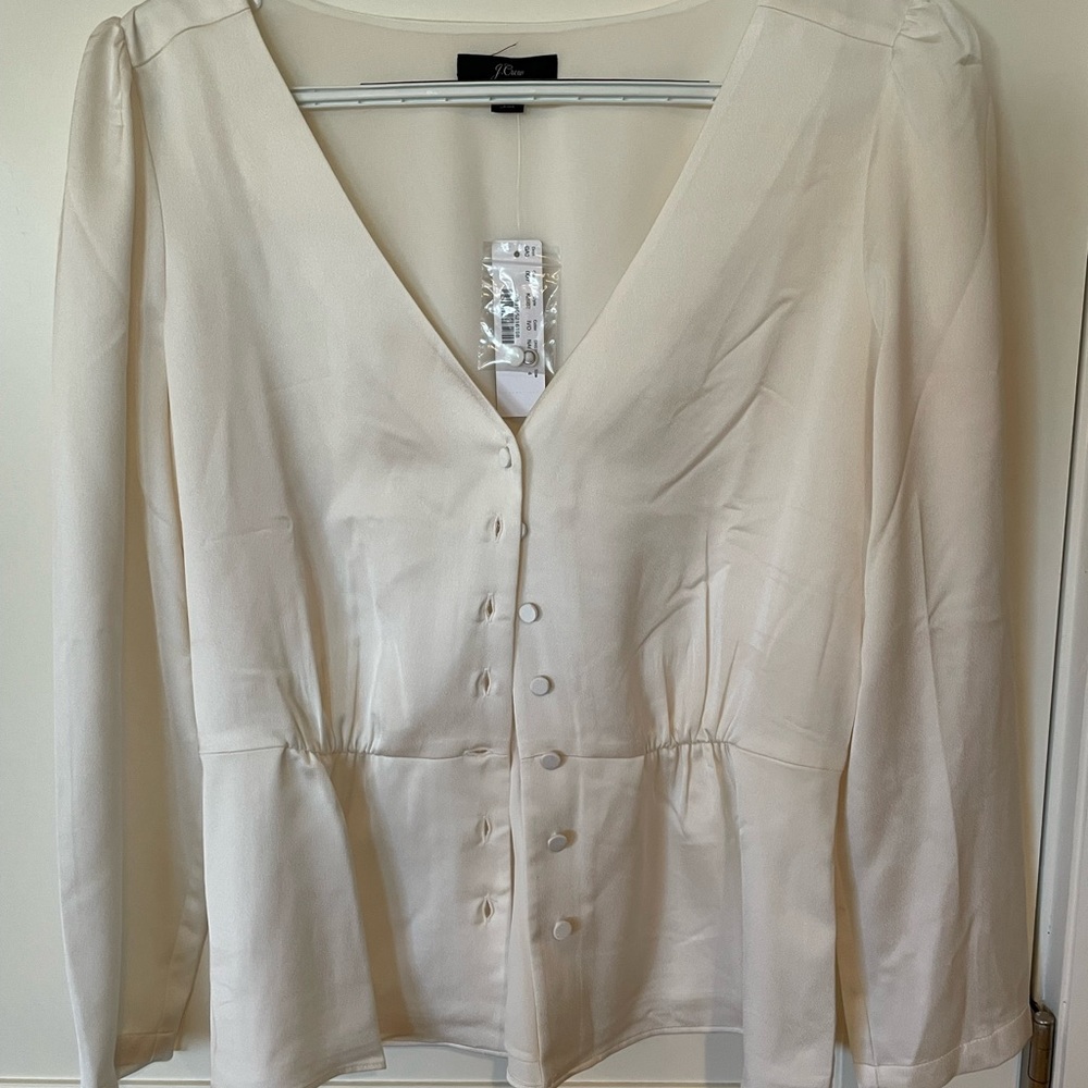 J Crew ivory silk peplum shirt, sz 4